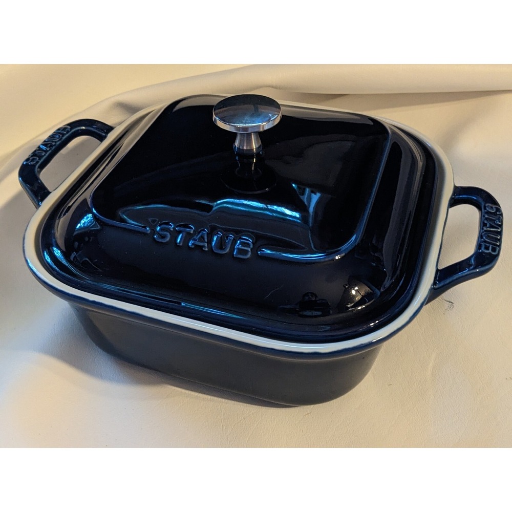 Staub Ceramic Square Covered Baking Dish Dark Blue 9 X 9 In Microwave Oven Safe